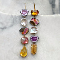 Totem Earrings with Tourmaline, Quartz, Sapphire, and Keshi Pearl